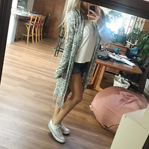 Hollister Sweaters - Hollister Marbled Knit Fringe Long Cardigan